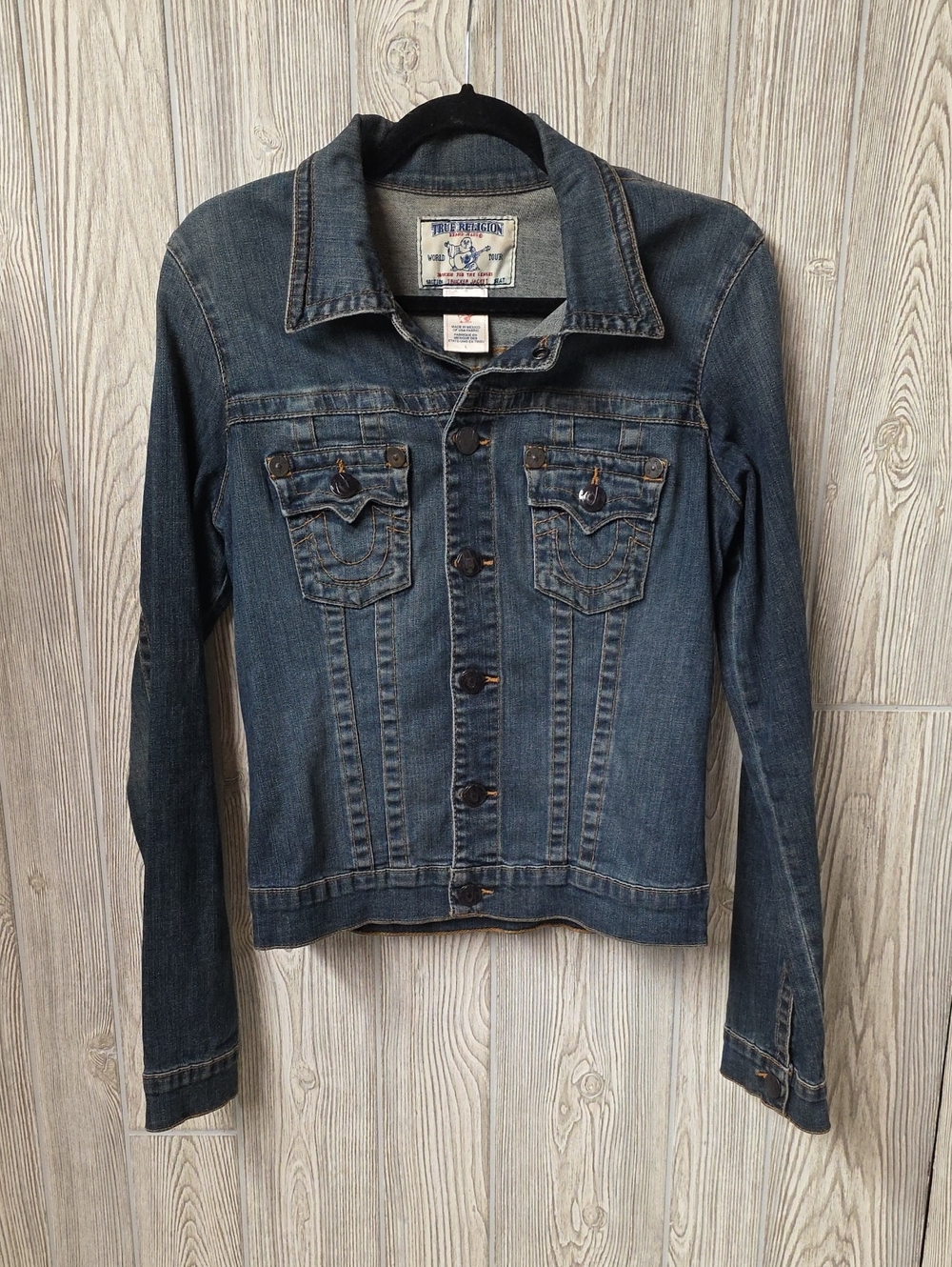 True Religion Classic Medium Wash Jimmy Trucker Jean Jacket Womens Large